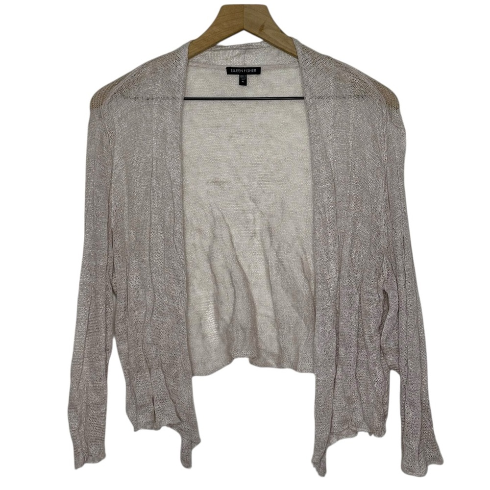 Eileen Fisher Linen Thin Knit Open Front Waterfall Cardigan Sweater Size XL